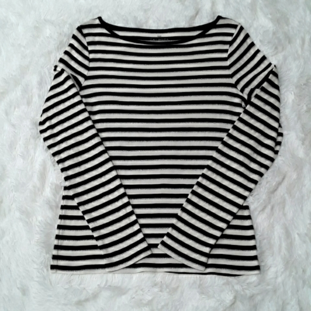 Talbots Striped Metallic Pima Cotton Knit Top